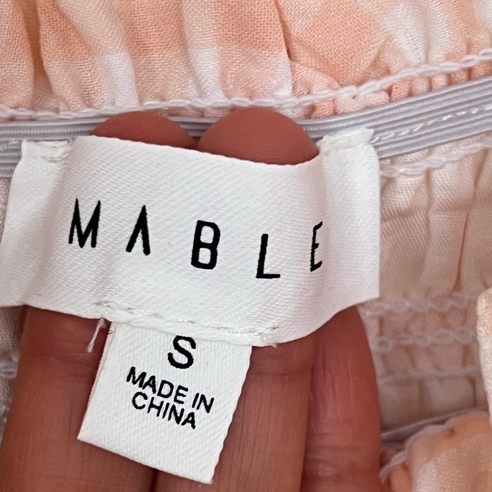 Mable Womens Midi Dress Small Blush Smocked Ruffle Seersucker Plaid Check Boho‎ - Picture 10 of 16
